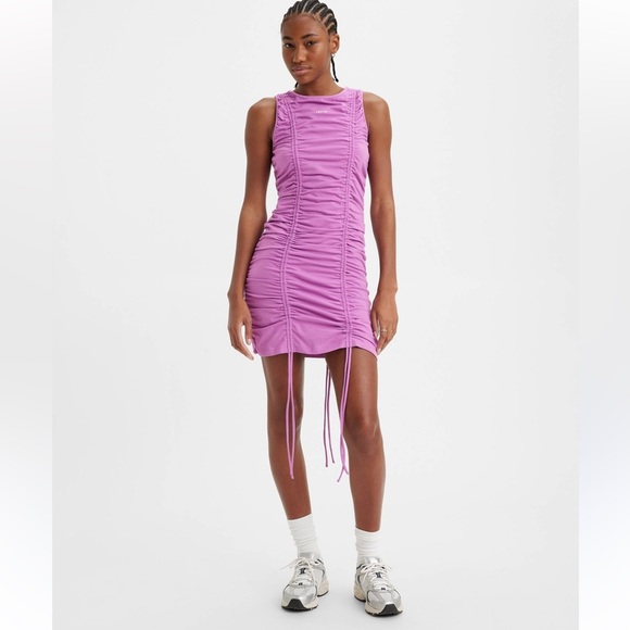 Levi’s Orchid Purple Jamie Ruched Stretch Mini Dress Size Large NWT - Picture 1 of 16